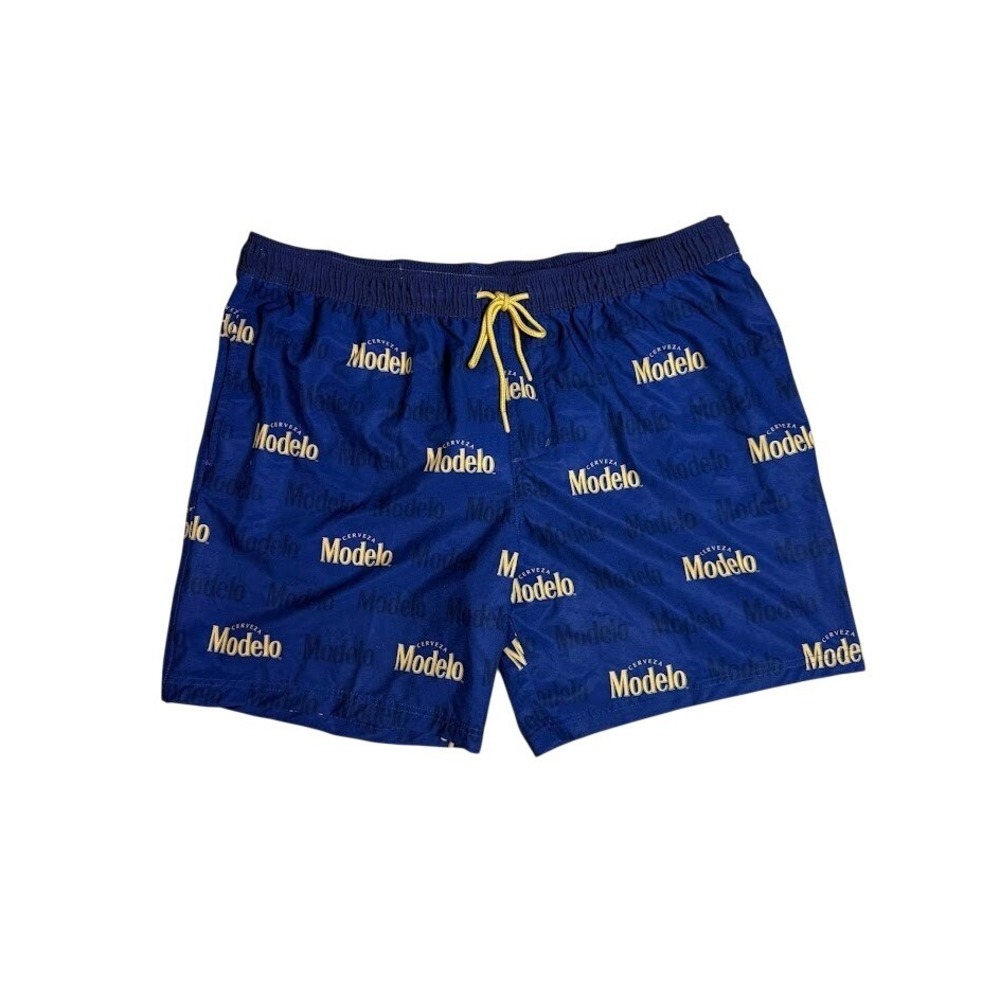 Modelo Cerveza Mens Navy Blue Gold Logo Board‎ Shorts Swim Trunks Size XXL NWT